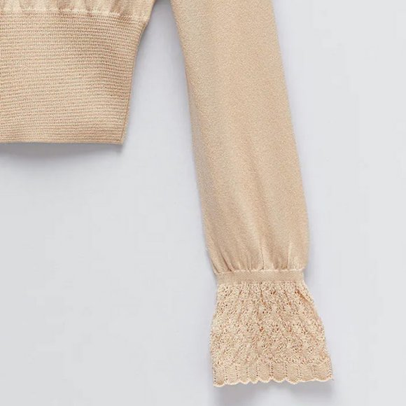 NEW Zara Long Sleeve Ruffled Knit Sweater Cream - Picture 11 of 11